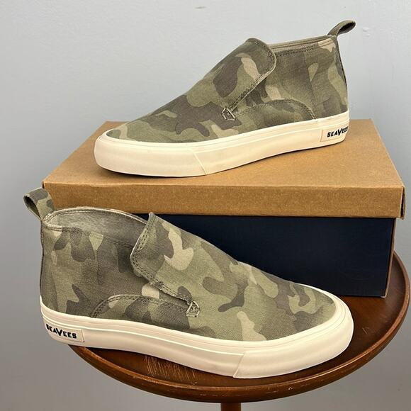 SeaVees Huntington Middie Saltwash Sage camo herringbone twill sneaker size 7 - Picture 1 of 9